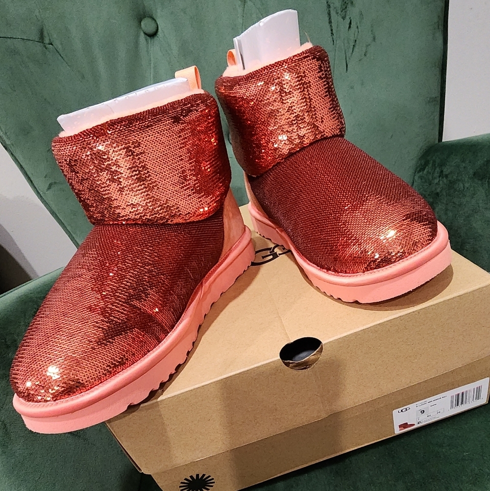 UGG Classic Mini Mirror Ball Boots-Starfish Pink